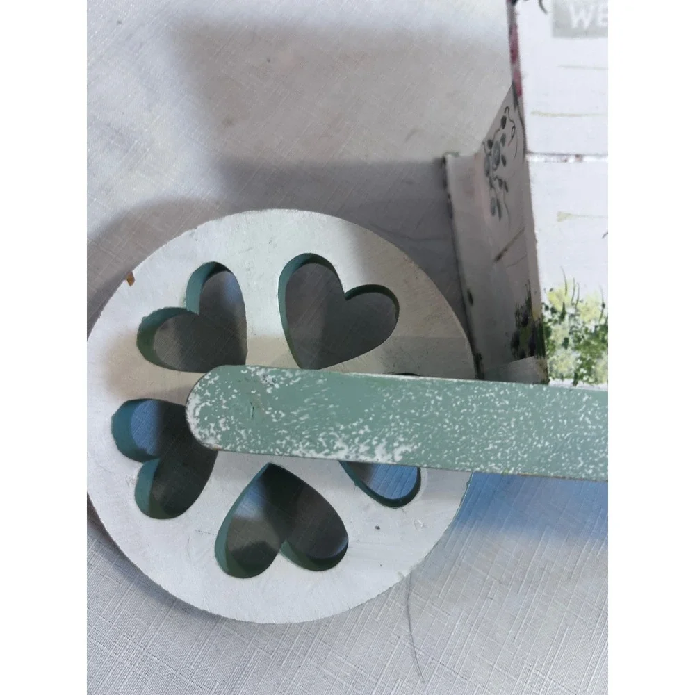 Unbranded Wooden Wheelbarrow Planter 14.5in Green Dragonfly Garden Decor